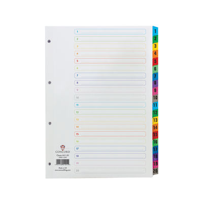 Concord A4 20 Part Index Divider Coloured Mylar Tabs