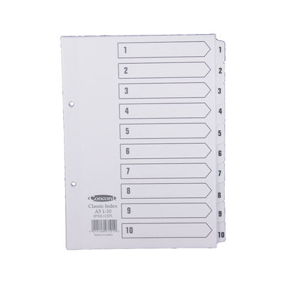 Concord A5 White Classic Index 1-10 Clear Mylar Tabs