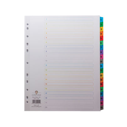 Concord A4 1-20 Extra Wide Multicoloured Mylar Tabs Index