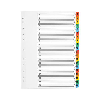 Q-Connect 1-20 Index Multi-punched Reinforced Board Multi-Colour Numbered Tabs