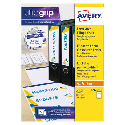 Avery Lever Arch Filing Labels 200 x 60mm White (Pack of 100)