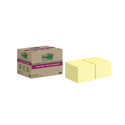 Post-it Super Sticky Recycled 76x76mm Yellow (Pack of 12)