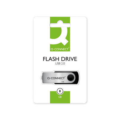 Q-Connect USB 2.0 Swivel 8GB Flash Drive Silver/Black