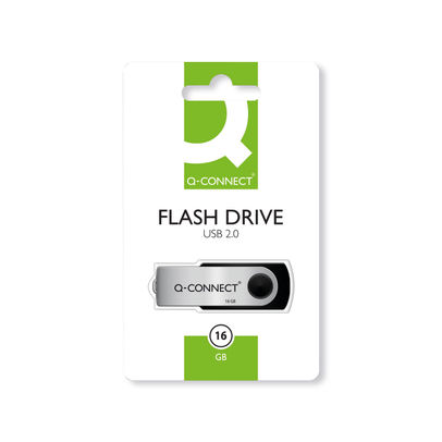 Q-Connect USB 2.0 Swivel 16GB Flash Drive Silver/Black