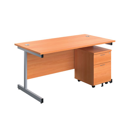 First 1600x800mm Beech/Silver 2 Drawer Pedestal Single Desk