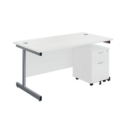 First 1600x800mm White/Silver 2 Drawer Pedestal Single Desk