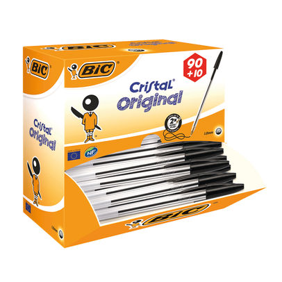 BIC Cristal Original Black Medium Ballpoint Pens - (Pack of 100)