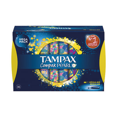 Tampax Compak Pearl Tampons Regular Mega Pack Box (Pack of 36)