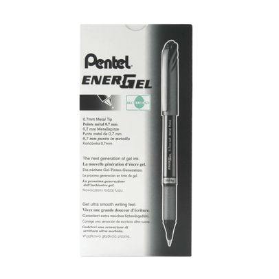 Pentel Energel Metal Point 0.7mm Tip Black Pens (Pack of 12)