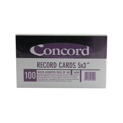 Concord Assorted 127 x 76mm Ruled Record Cards (Pack of 100)