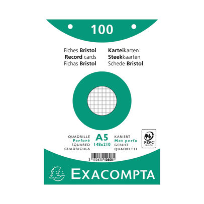 Exacompta Record Card 148x210mm Squared Hole Punched White x10 (Pack of 1000)