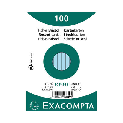 Exacompta Record Card 105x148 Lined Sky Blue x20 (Pack of 2000)