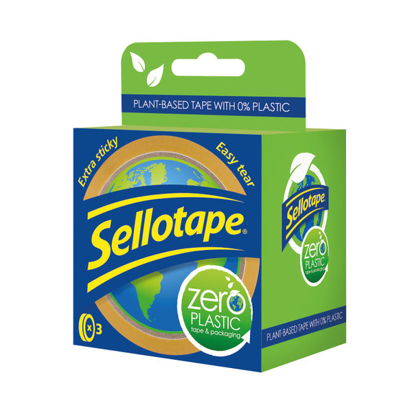 Sellotape Zero Plastic Tape 24mmx30m 100% Plant Based Plastic Free Clear (Pack of 3) 2779466