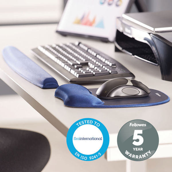 Fellowes Memory Foam Mouse Pad Wrist Support Sapphire Blue 9172801
