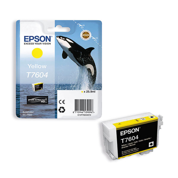 Epson T7604 Ink Cartridge Ultra Chrome HD Killer Whale Yellow C13T76044010