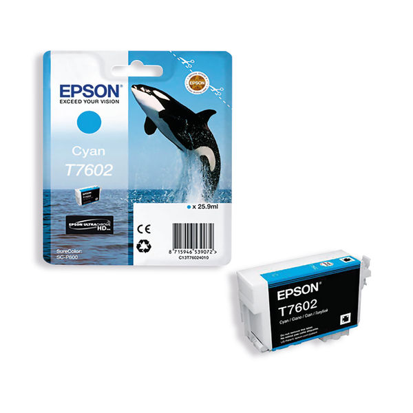 Epson T7602 Ink Cartridge Ultra Chrome HD Killer Whale Cyan C13T76024010