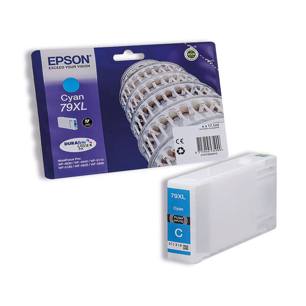 Epson 79XL Ink Cartridge DURABrite Ultra Ink High Yield Tower of Pisa Cyan C13T79024010