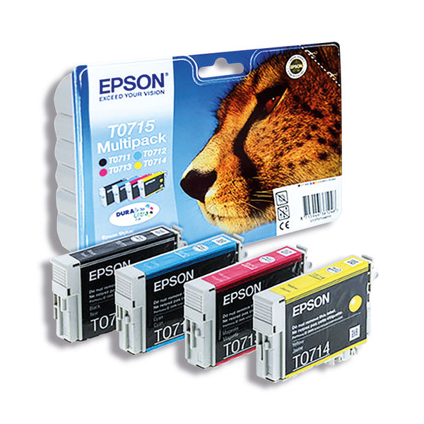 Epson T0715 Ink DURABrite Ultra Cheetah Multipack CMYK C13T07154012