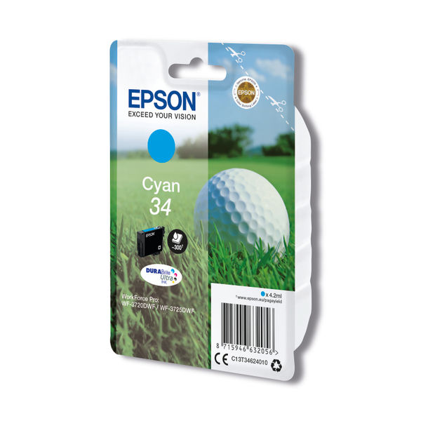 Epson 34 Ink Cartridge DURABrite Ultra Golf Ball Cyan C13T34624010