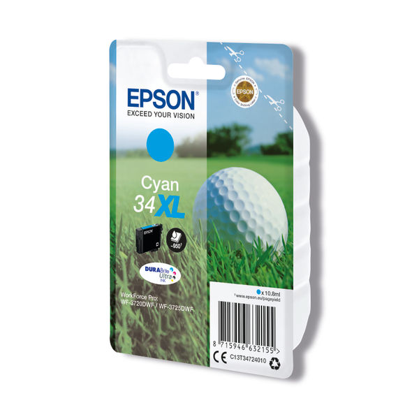 Epson 34XL Ink Cartridge DURABrite Ultra High Yield Golf Ball Cyan C13T34724010