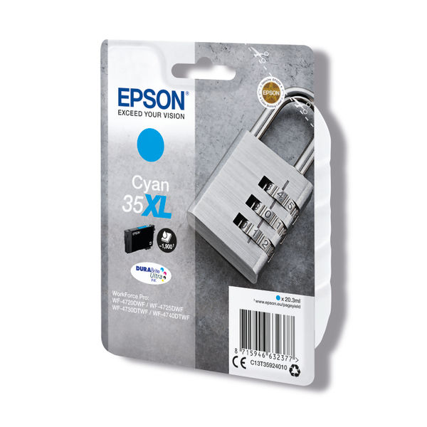 Epson 35XL Ink Cartridge DURABrite Ultra High Yield Padlock Cyan C13T35924010