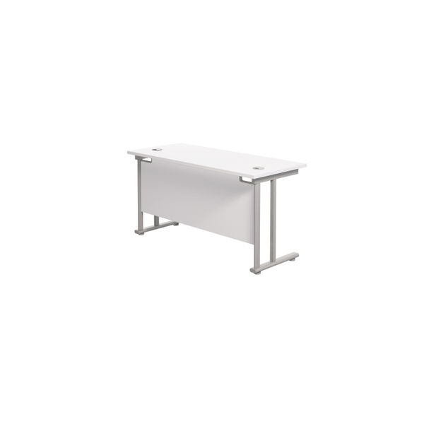 Jemini Rectangular Cantilever Desk 1400x600x730mm White/Silver KF806356