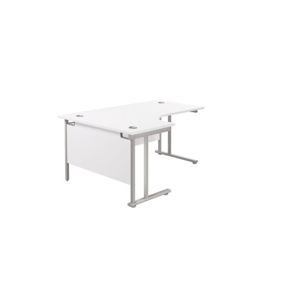 Jemini Radial Left Hand Cantilever Desk 1600x1200x730mm White/Silver KF807551
