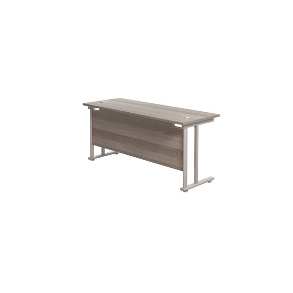 Jemini Rectangular Cantilever Desk 1800x600x730mm Grey Oak/Silver KF806578
