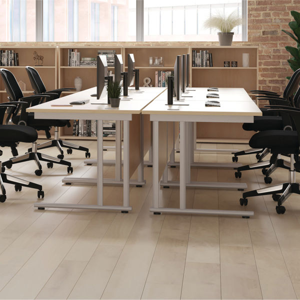 Jemini Radial Left Hand Cantilever Desk 1600x1200x730mm White/Silver KF807551