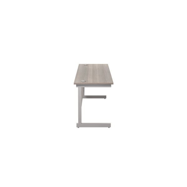 Jemini Single Rectangular Desk 1600x600x730mm Grey Oak/Silver KF800654