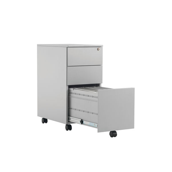 Jemini 3 Drawer Mobile Pedestal Slimline Steel 300x470x615mm Silver KF74157