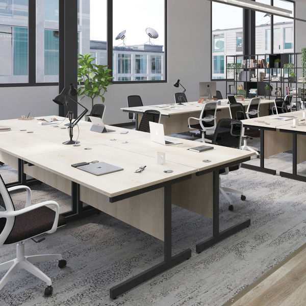 Jemini Single Rectangular Desk 1400x600x730mm White/Silver KF800559