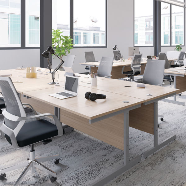 Jemini Single Rectangular Desk 1600x600x730mm Grey Oak/Silver KF800654