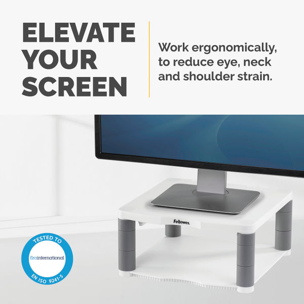 Fellowes Premium Monitor Riser Plus with Storage Drawer and Built In Copyholder White 9171302