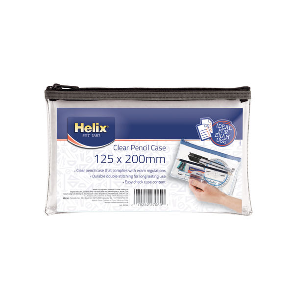 Helix 8x5 Inches PVC Pencil Case Clear (Pack of 12) X27069