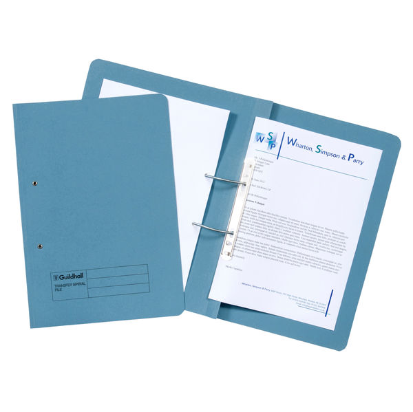 Exacompta Guildhall Transfer Spiral File 315gsm Foolscap Blue (Pack of 50) 348-BLU