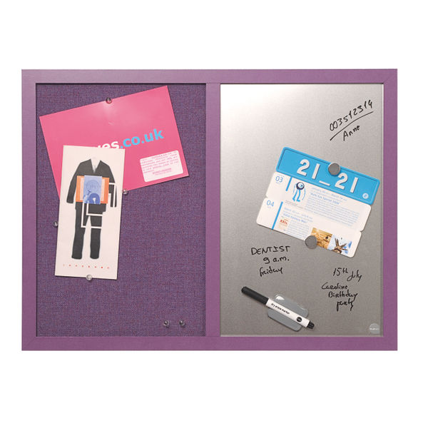 Bi-Office Essentials Fabric Silver Finish Board Purple Frame 60x45cm MX04330418