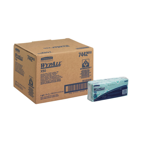 Wypall X50 Cleaning Cloths Green (Pack of 50) 7442