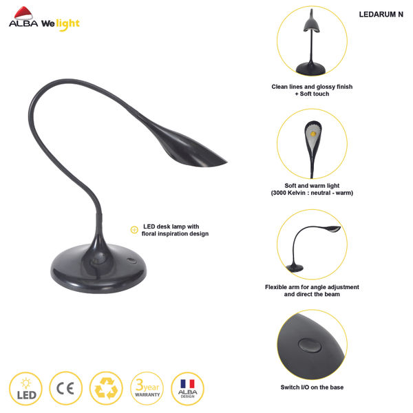 Alba Arum LED Desk Lamp Black LEDARUM N UK