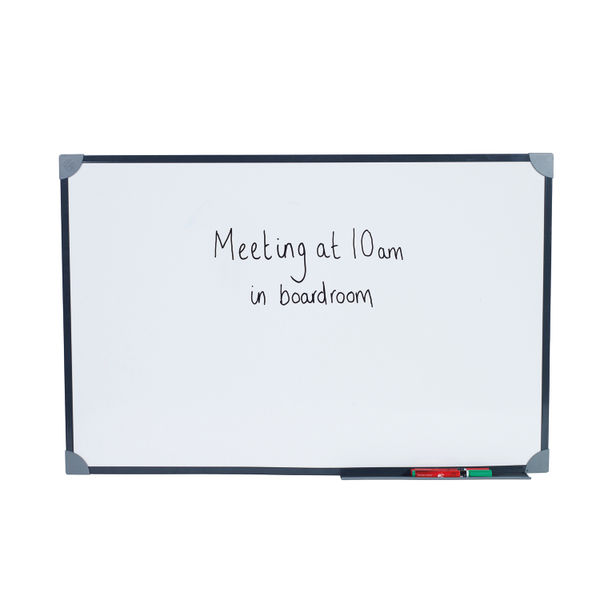 5 Star Office Magnetic Drywipe Board Steel Trim with Fixing Kit and Detachable Pen Tray 900x600mm