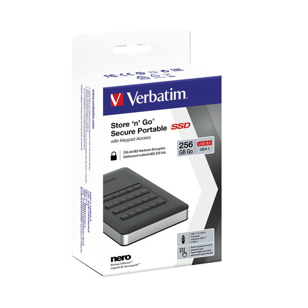 Verbatim Store n Go Secure Portable SSD USB 3.1 256GB 53402