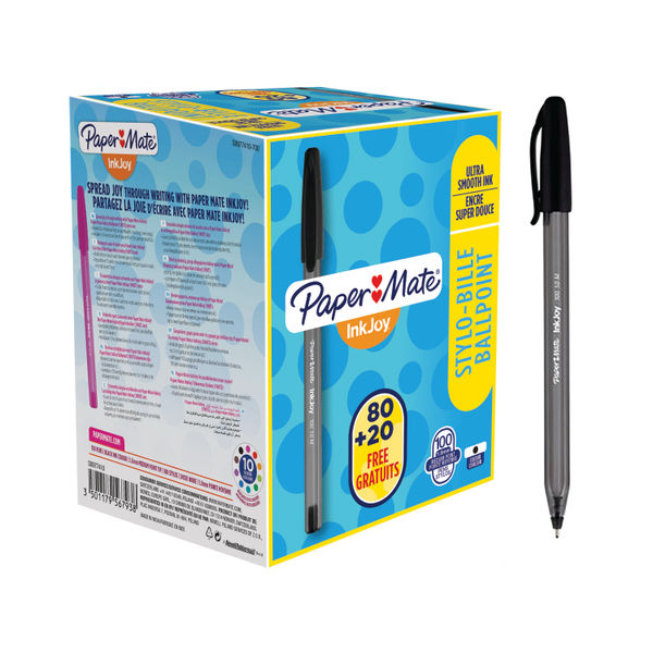 PaperMate InkJoy 100 Ballpoint Pen Medium Black (Pack of 100) S0977410