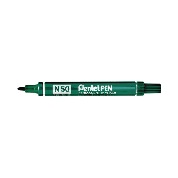 Pentel N50 Bullet Tip Permanent Marker Pen Green, Pack of 12 - N50-D