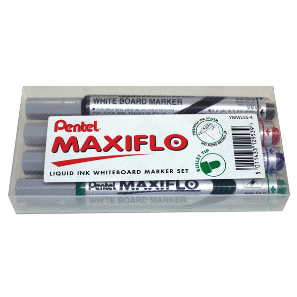 Pentel Maxiflo Whiteboard Marker Fine Assorted (Pack of 4) YMWL5S-4