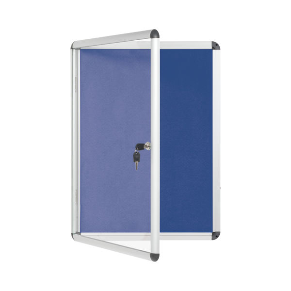 Bi-Office Enclore Display Case Blue Felt Acrylic Aluminium Frame 4xA4 VT610107150