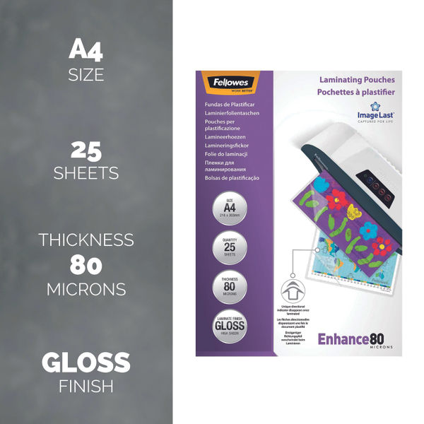 Fellowes A4 Enhance Laminating Pouches 160 Micron (Pack of 25) 53962