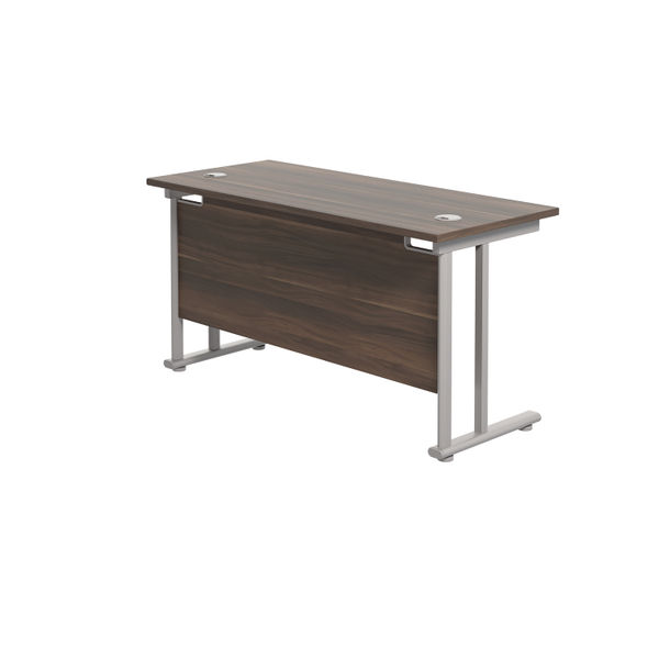 Jemini Rectangular Cantilever Desk 1200x600x730mm Dark Walnut/Silver KF806257
