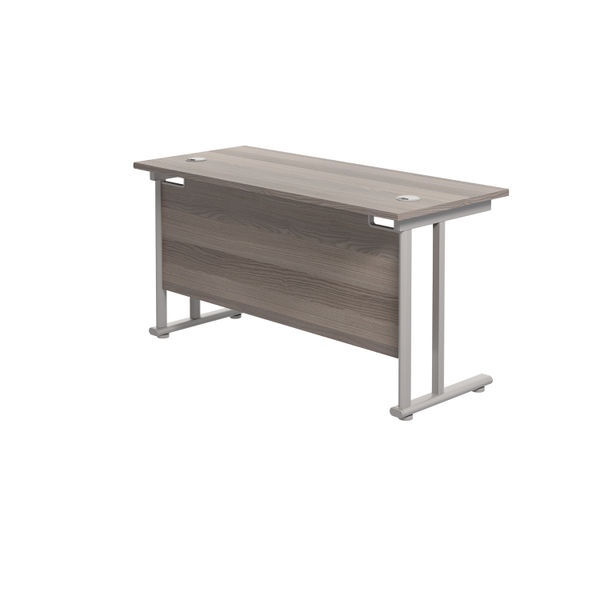 Jemini Rectangular Cantilever Desk 1400x600x730mm Grey Oak/Silver KF806332
