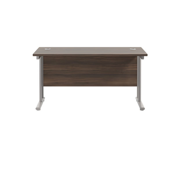 Jemini Rectangular Cantilever Desk 1400x600x730mm Dark Walnut/Silver KF806370