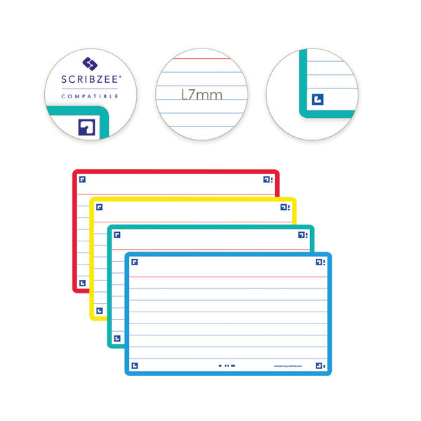 Oxford Flash Cards, Revision Cards, Assorted Colours, Ruled, Pack of 80,7.5  x 12.5 cm